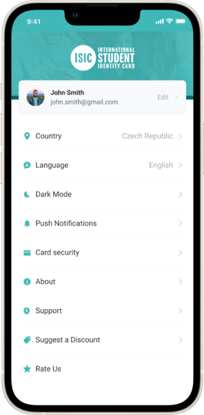 ISIC app settings