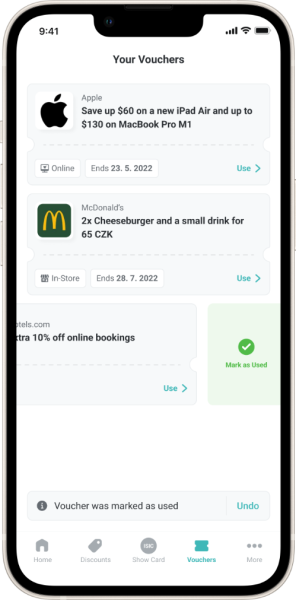 ISIC app vouchers